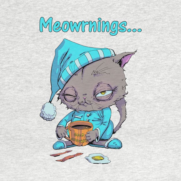 Cat Drinking Coffee and Eating Breakfast by Hutchew